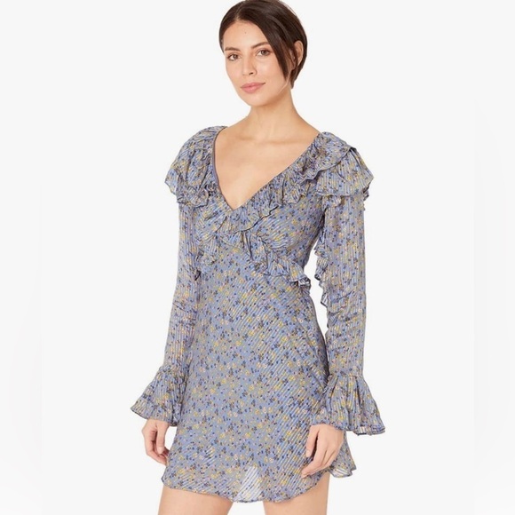 Free People NWT Sweetest Thing Midnight Cowboy blue floral ruffle dress Size 12 - Picture 2 of 6